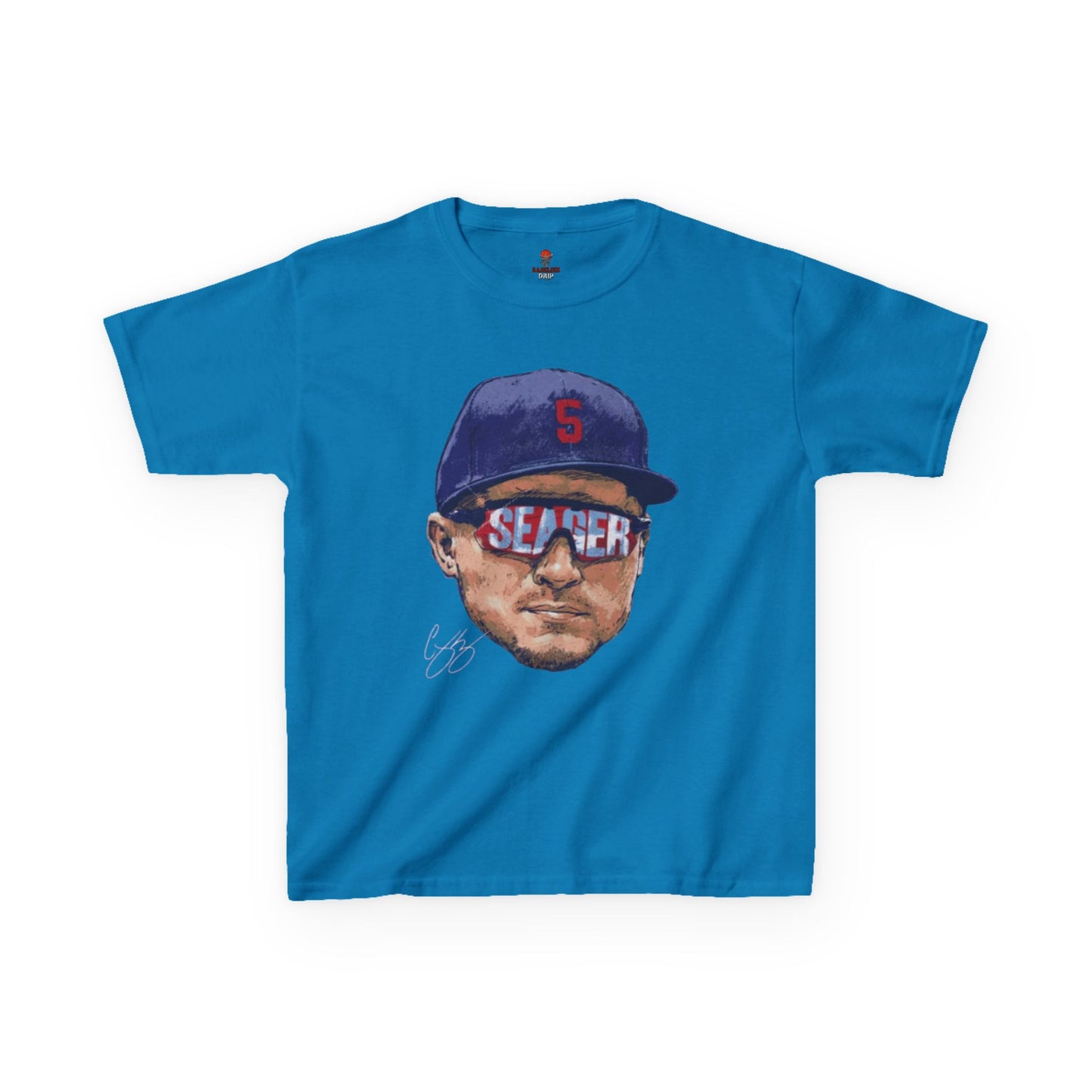 Kids Big Head Seager Graphic Tee, Fun Cotton Shirt for Boys and Girls, Casual Wear, Birthday Gift, Kids Sports Gear