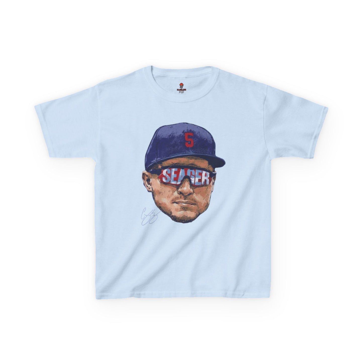 Kids Big Head Seager Graphic Tee, Fun Cotton Shirt for Boys and Girls, Casual Wear, Birthday Gift, Kids Sports Gear
