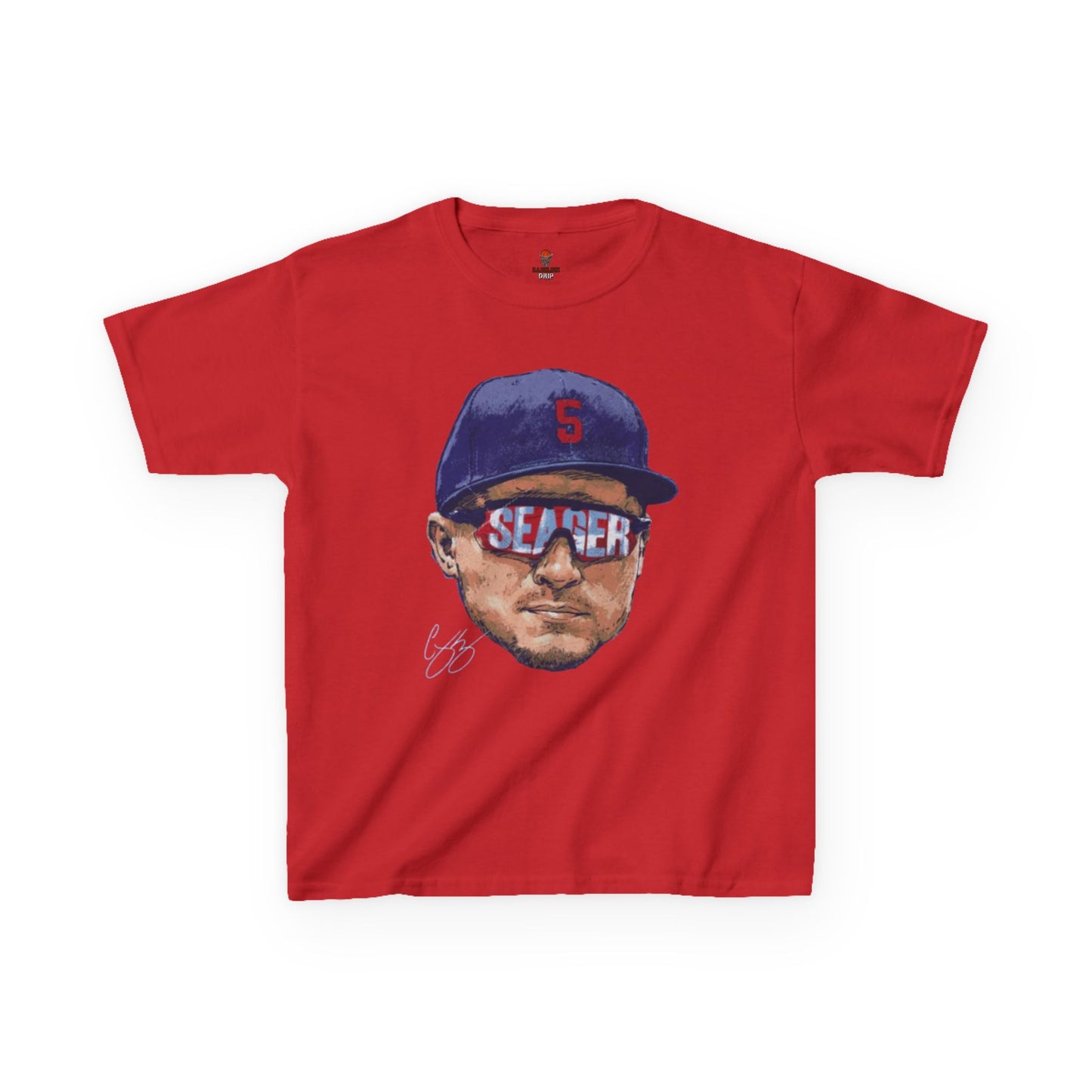 Kids Big Head Seager Graphic Tee, Fun Cotton Shirt for Boys and Girls, Casual Wear, Birthday Gift, Kids Sports Gear