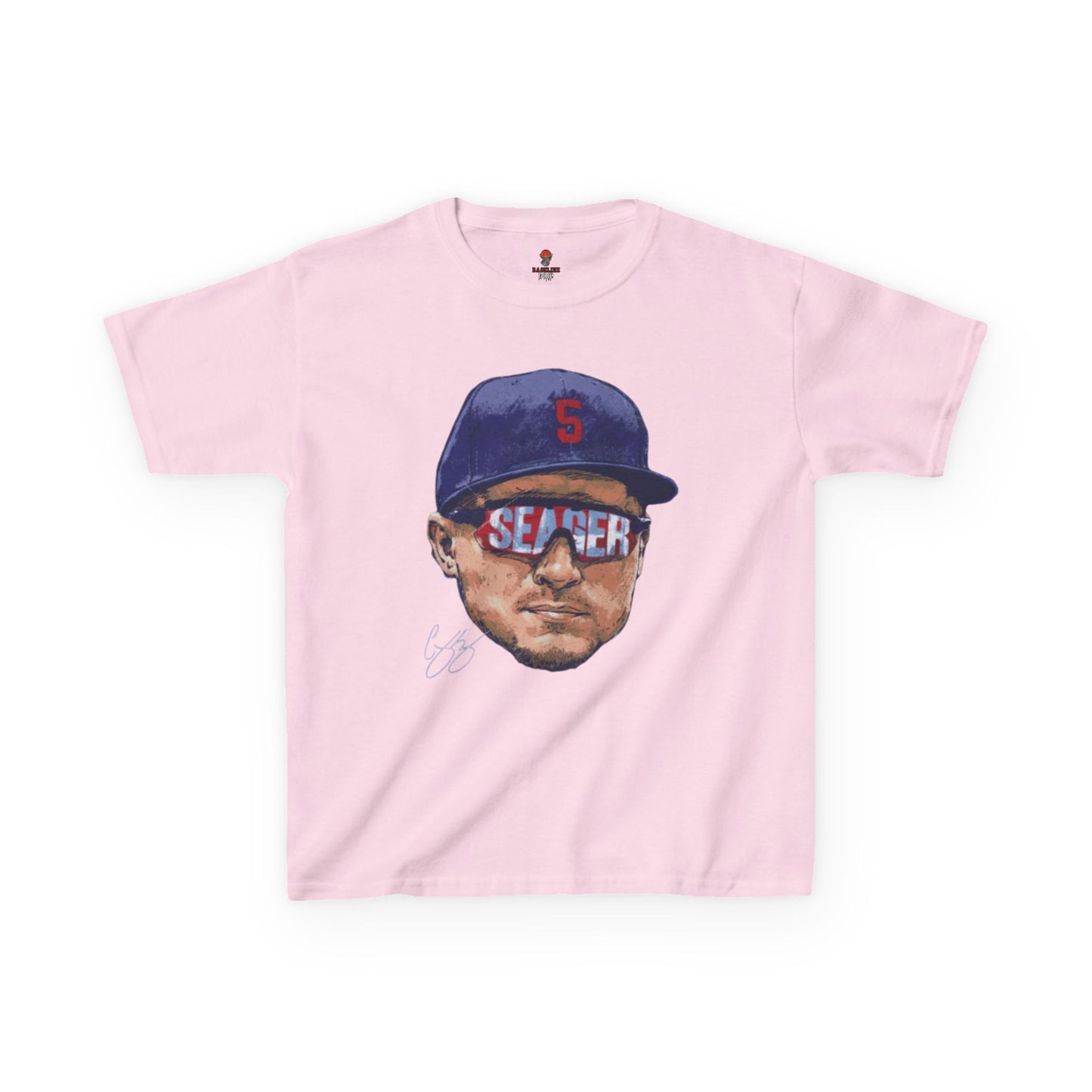 Kids Big Head Seager Graphic Tee, Fun Cotton Shirt for Boys and Girls, Casual Wear, Birthday Gift, Kids Sports Gear