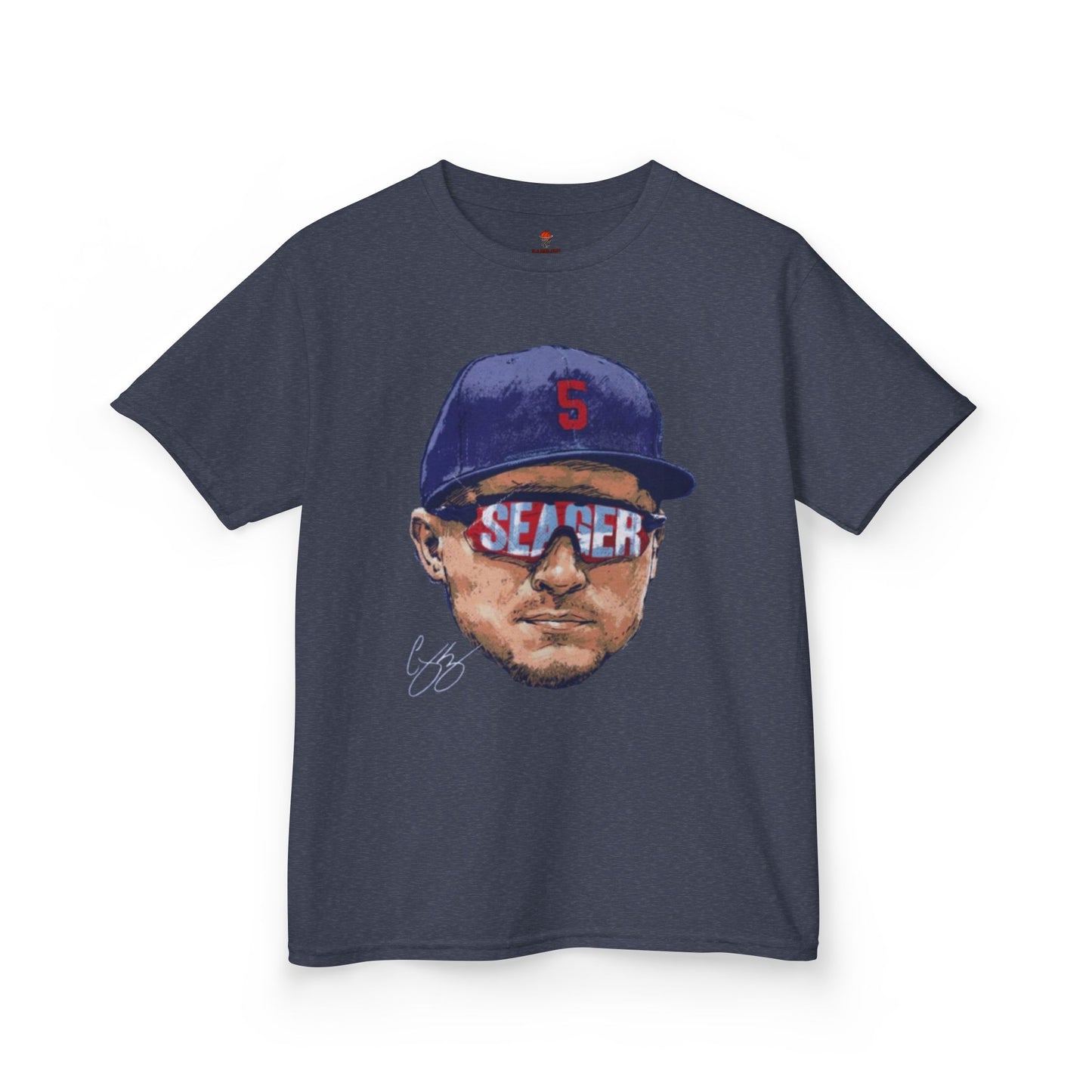Kids Big Head Seager Graphic Tee, Fun Cotton Shirt for Boys and Girls, Casual Wear, Birthday Gift, Kids Sports Gear