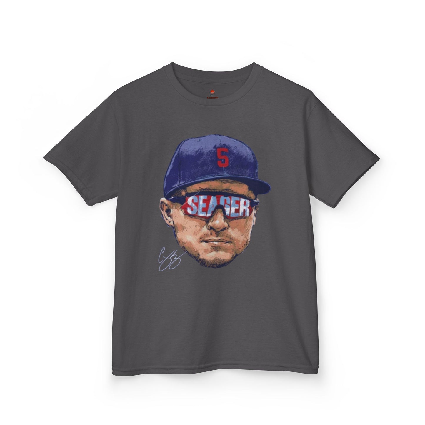 Kids Big Head Seager Graphic Tee, Fun Cotton Shirt for Boys and Girls, Casual Wear, Birthday Gift, Kids Sports Gear