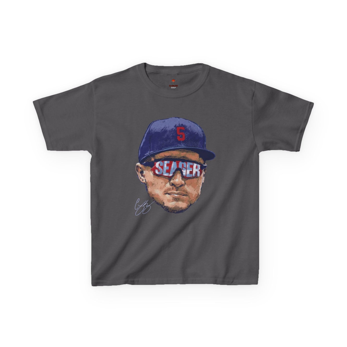 Kids Big Head Seager Graphic Tee, Fun Cotton Shirt for Boys and Girls, Casual Wear, Birthday Gift, Kids Sports Gear