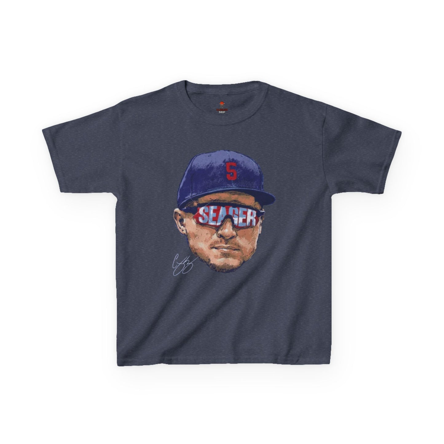 Kids Big Head Seager Graphic Tee, Fun Cotton Shirt for Boys and Girls, Casual Wear, Birthday Gift, Kids Sports Gear