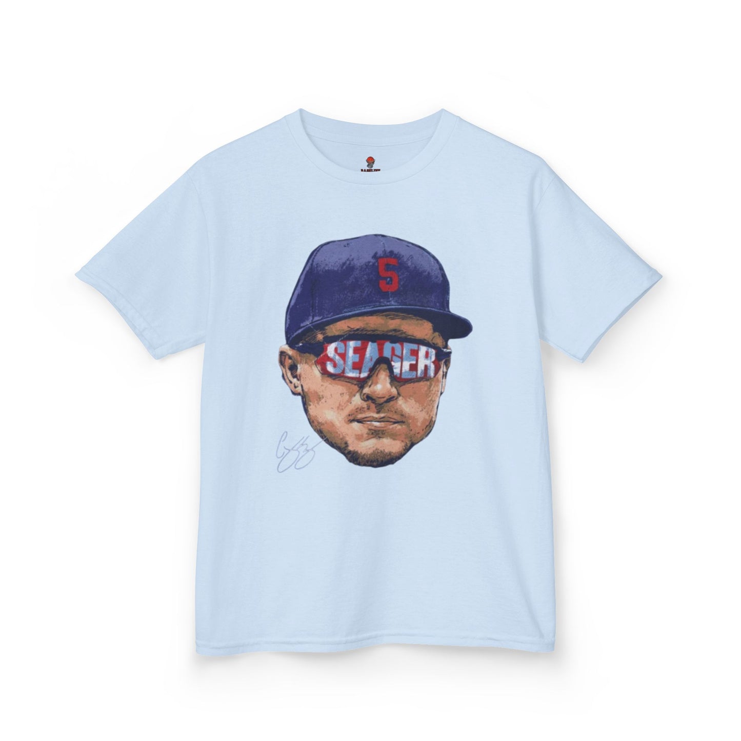 Kids Big Head Seager Graphic Tee, Fun Cotton Shirt for Boys and Girls, Casual Wear, Birthday Gift, Kids Sports Gear