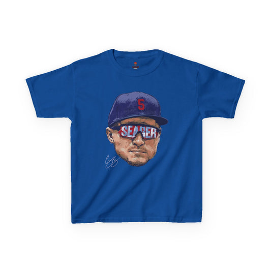 Kids Big Head Seager Graphic Tee, Fun Cotton Shirt for Boys and Girls, Casual Wear, Birthday Gift, Kids Sports Gear