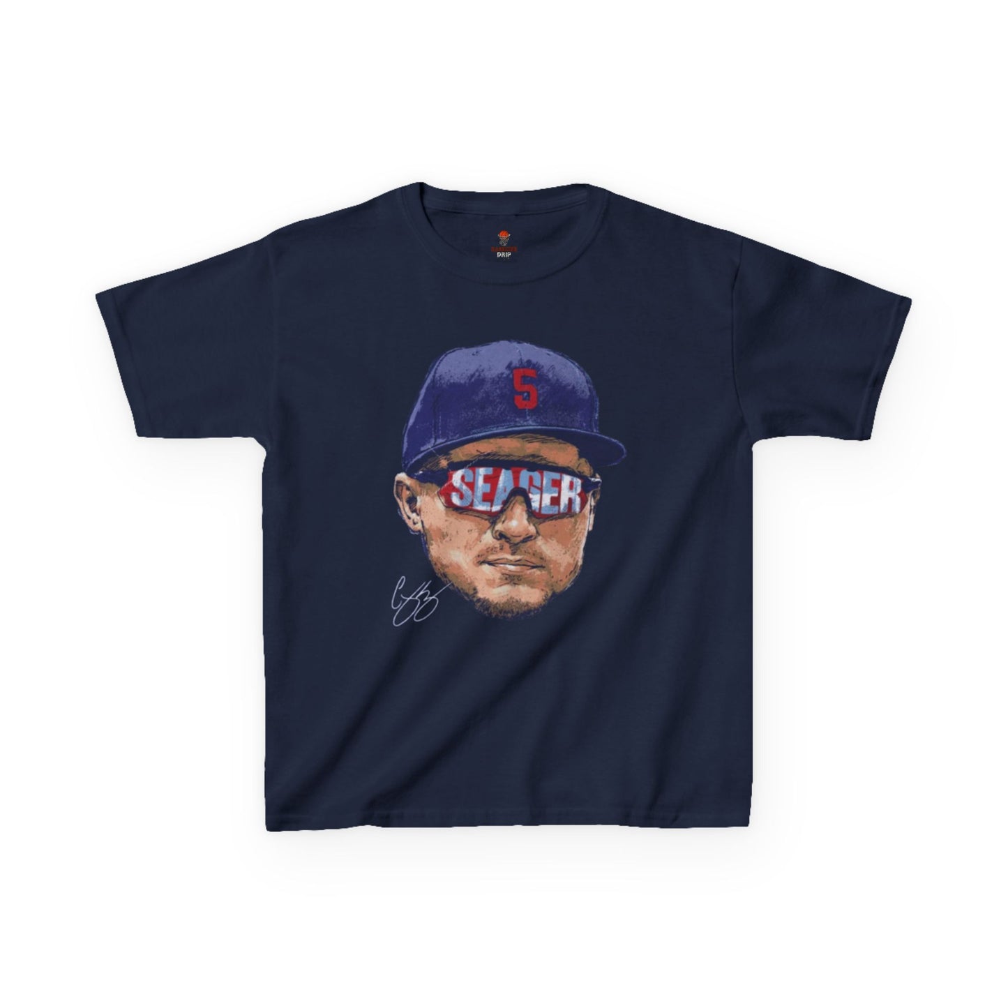 Kids Big Head Seager Graphic Tee, Fun Cotton Shirt for Boys and Girls, Casual Wear, Birthday Gift, Kids Sports Gear