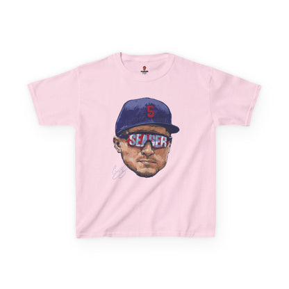 Kids Big Head Seager Graphic Tee, Fun Cotton Shirt for Boys and Girls, Casual Wear, Birthday Gift, Kids Sports Gear